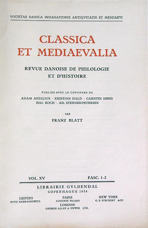 Classica et Mediaevalia Vol XV/Fasc 1-2 - copertina