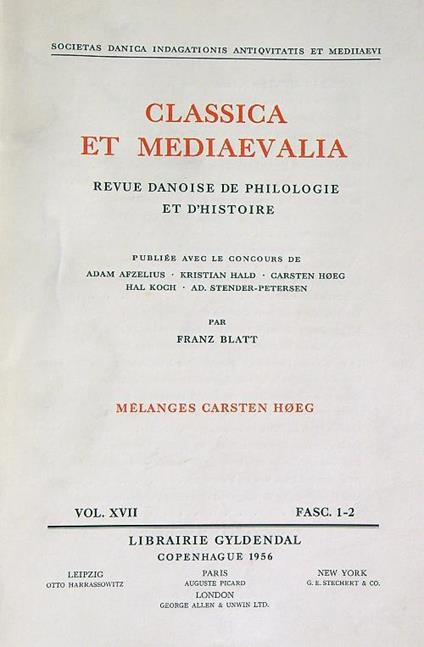 Classica et Mediaevalia vol XVII/ Fasc 1-2 - copertina