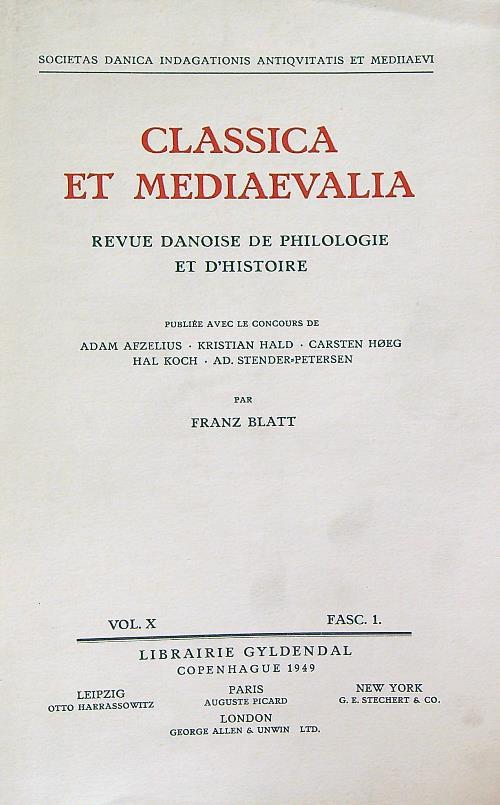 Classica et Mediaevalia vol x/fasc 1 - copertina