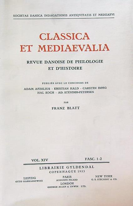 Classica et Mediaevalia vol XIV/Fasc 1-2 - copertina