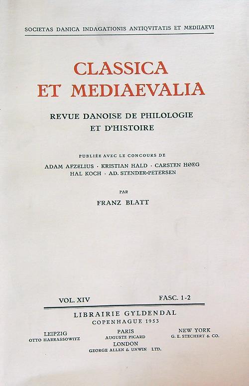 Classica et Mediaevalia vol XIV/Fasc 1-2 - copertina