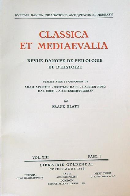 Classica et Mediaevalia vol XIII/Fasc 1 - copertina