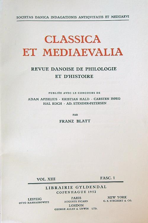 Classica et Mediaevalia vol XIII/Fasc 1 - copertina