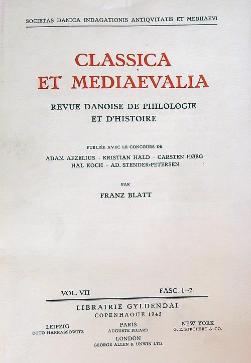 Classica et Mediaevalia vol VII/Fasc 1-2 - copertina