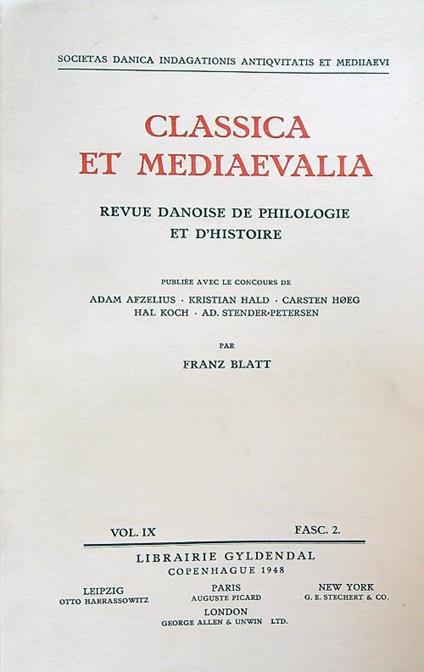 Classica et Mediaevalia vol IX/Fasc 2 - copertina