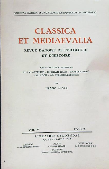 Classica et mediaevalia Vol V/Fasc 2 - copertina