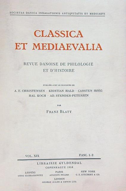 Classica et mediaevalia Vol XIX/ Fasc 1-2 - copertina