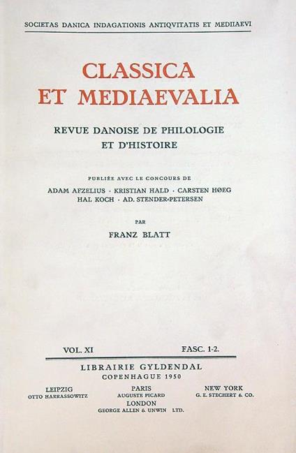 Classica et mediaevalia Vol XI/Fasc 1-2 - copertina