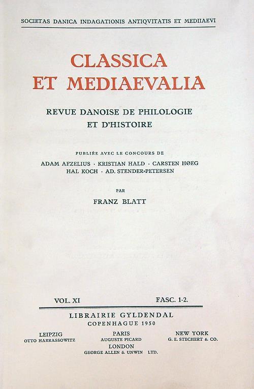 Classica et mediaevalia Vol XI/Fasc 1-2 - copertina