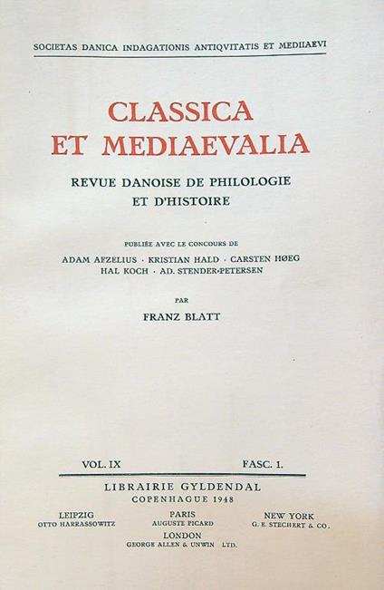 Classica et mediaevalia Vol IX/Fasc 1 - copertina