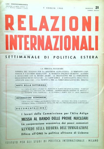 Relazioni Internazionali 1963/Vol. II - copertina