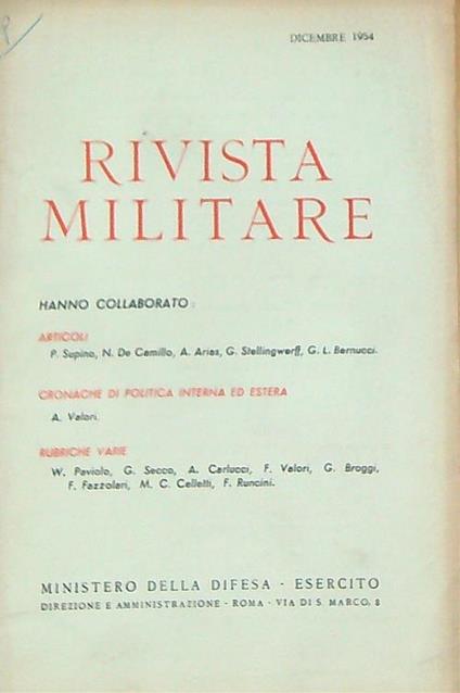 Rivista militare 12/ dicembre 1954 - copertina