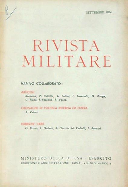 Rivista militare 9/settembre 1954 - copertina