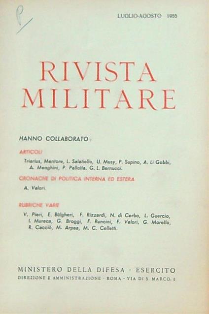 Rivista militare 7-8/Luglio-agosto 1955 - copertina