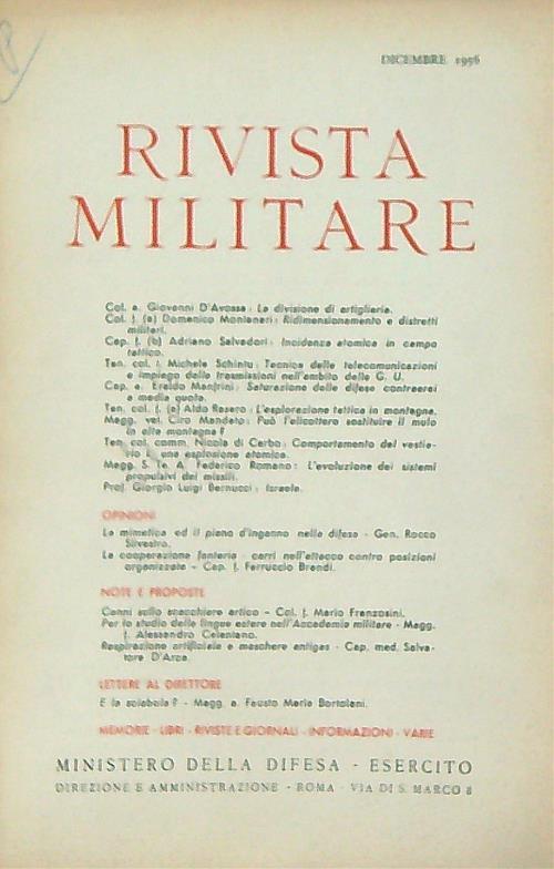 Rivista militare 12/dicembre 1956 - copertina