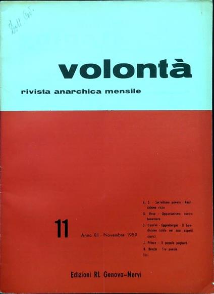 Volontà - Anno XII n. 11/Novembre 1959 - copertina