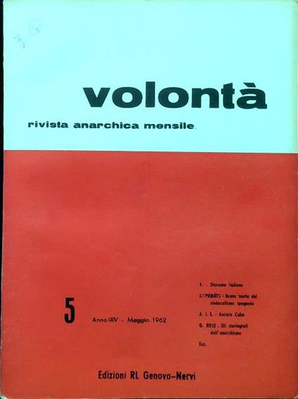 Volontà - Anno XV n. 5/Maggio 1962 - copertina