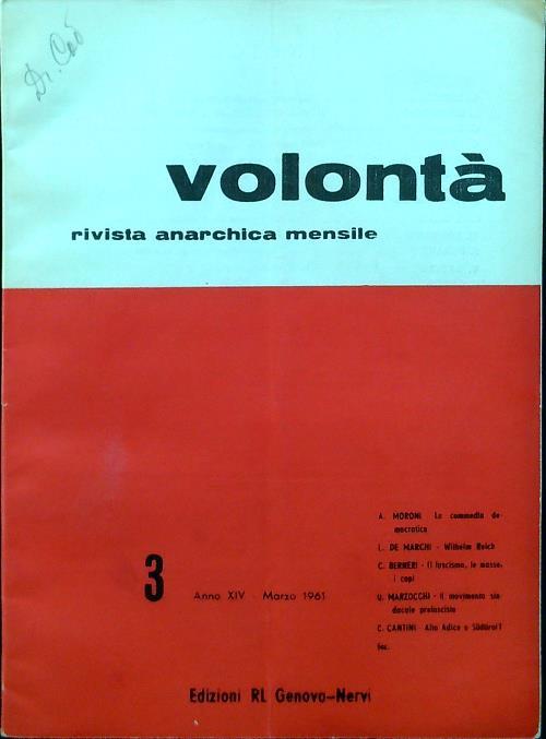 Volontà - Anno XIV n. 3/Marzo 1961 - copertina