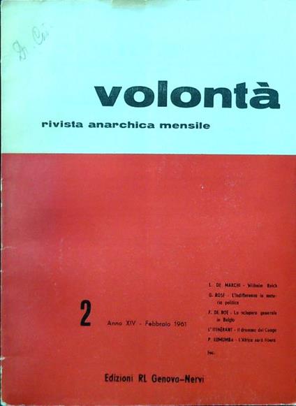Volontà - Anno XIV n. 2/Febbraio 1961 - copertina