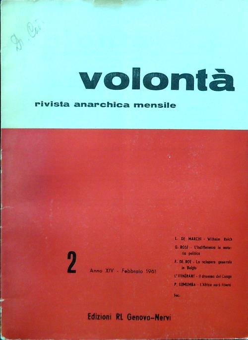 Volontà - Anno XIV n. 2/Febbraio 1961 - copertina