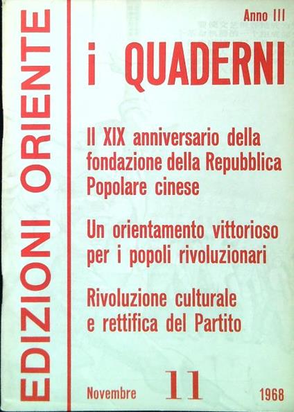 I Quaderni. Anno 3 - Numero 11/Novembre 1968 - copertina