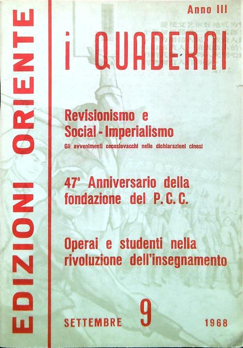 I Quaderni. Anno 3 - Numero 9/Settembre 1968 - copertina