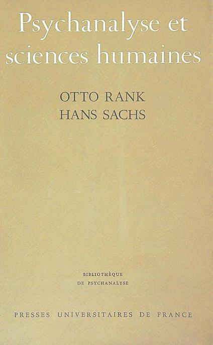 Psychanalyse et sciences humaines - Otto Rank - copertina