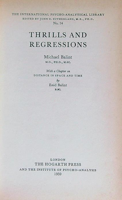 Thrills and Regressions - Michael Balint - copertina