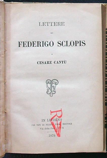 Lettere di Federigo Sclopis a Cesare Cantù - copertina