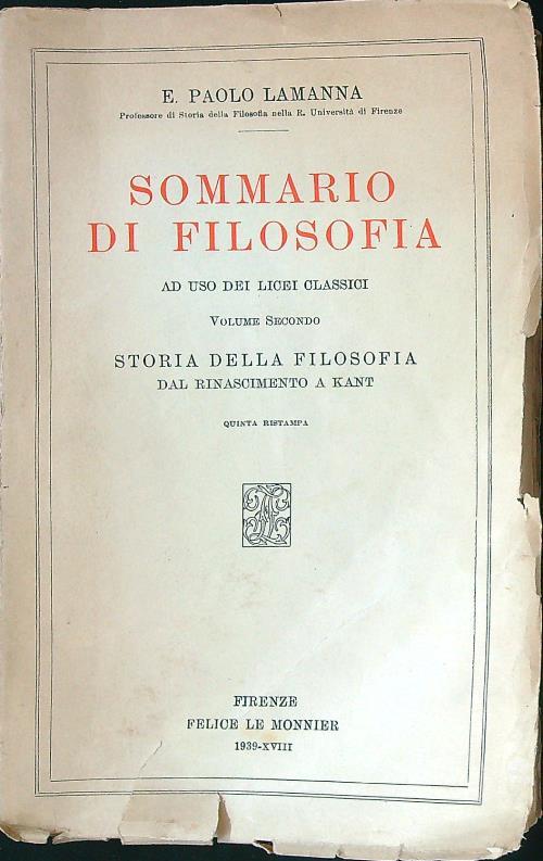 Sommario di filosofia vol. II - Paolo La Manna - copertina