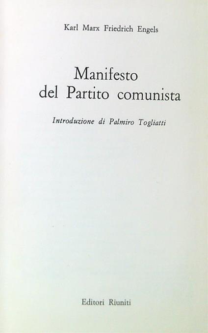 Manifesto del Partito comunista - Karl Marx - copertina