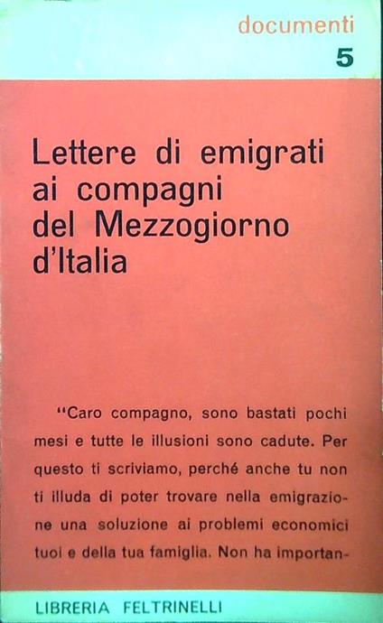 Lettere di emigrati ai compagni del Mezzogiorno d'Italia - copertina