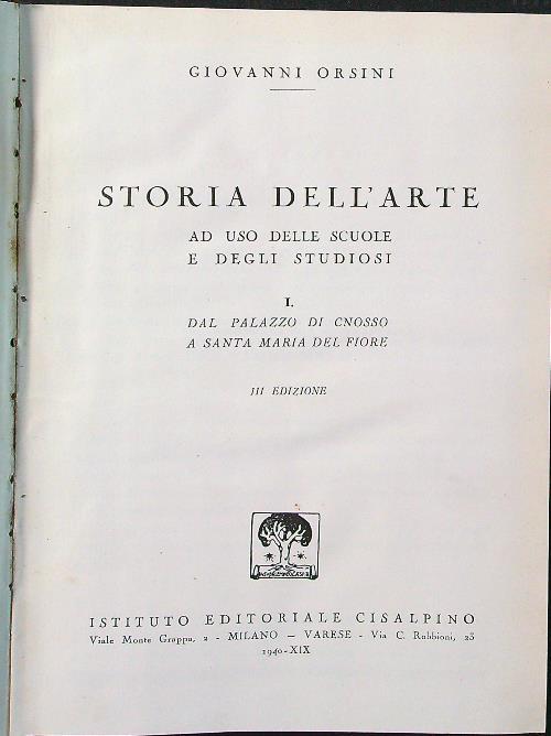 Storia dell'arte I - Giovanni Orsini - copertina