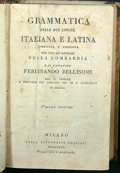 Grammatica delle due lingue italiana e latina vol. II - copertina