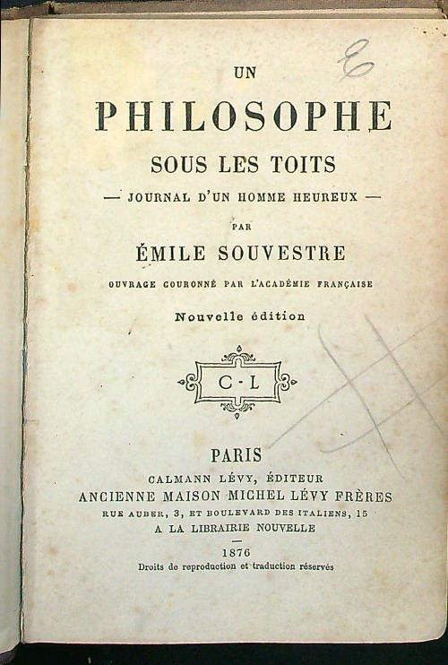Un philosophe sous les toits - Émile Souvestre - copertina