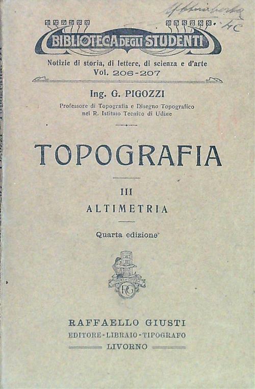 Topografia III. Altimetria - G. Pigozzi - copertina