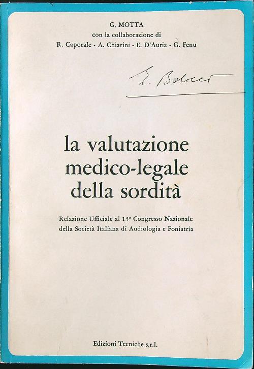 La valutazione medico-legale della sordità - G. Motta - copertina