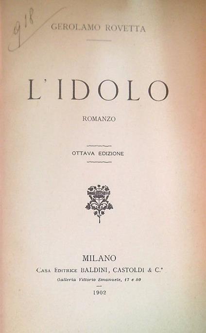 L' idolo - Gerolamo Rovetta - copertina