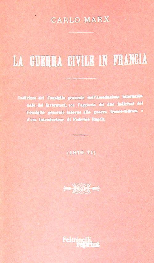 La guerra civile in Francia - Carlo Marx - copertina