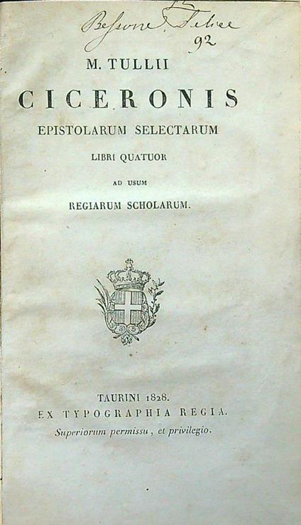 Epistolarum selectarum libri quatuor - M. Tullii Ciceronis - copertina