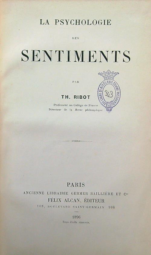 La psychologie des sentiments - Th. Ribot - copertina