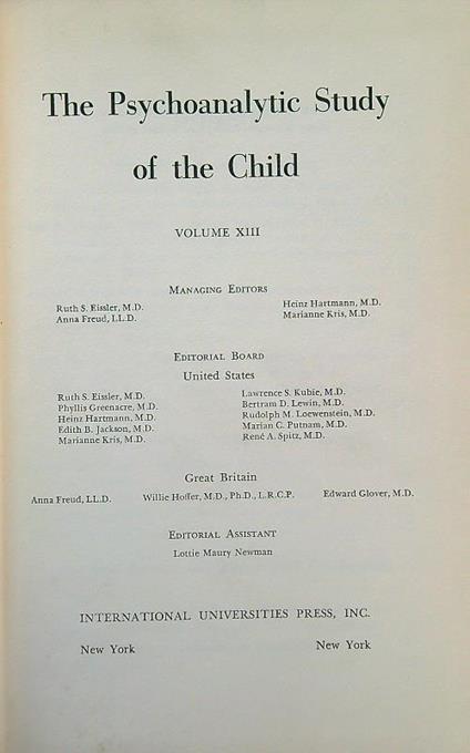 The psychoanalytic study of the child vol. XIII - copertina