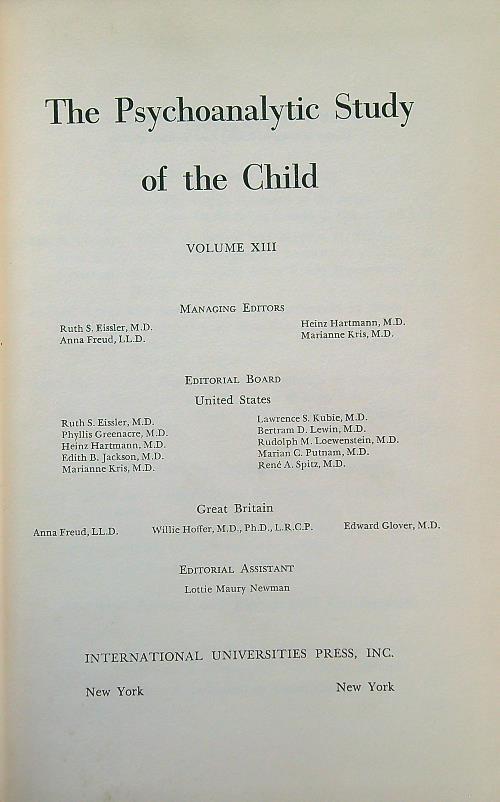 The psychoanalytic study of the child vol. XIII - copertina