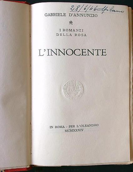 L' innocente - Gabriele D'Annunzio - copertina