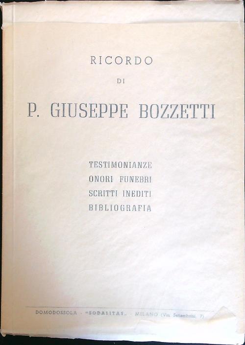 Ricordo di P. Giuseppe Bozzetti - copertina