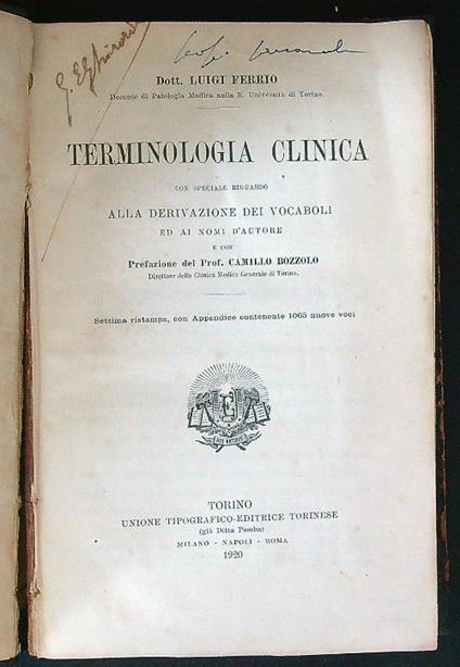 Terminologia clinica - Luigi Ferrio - copertina