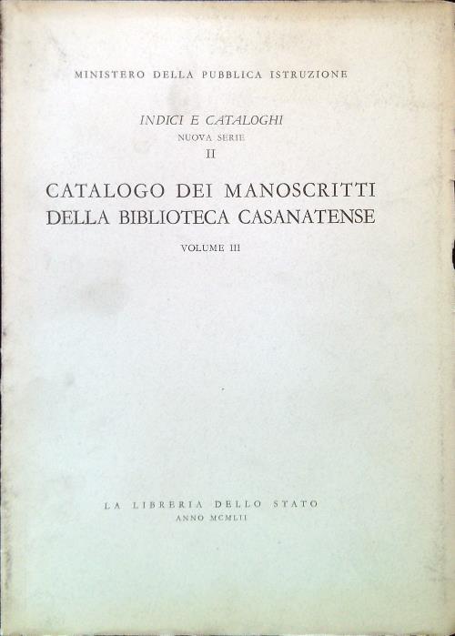 Catalogo dei manoscritti della Biblioteca Casanatense Vol. III - copertina