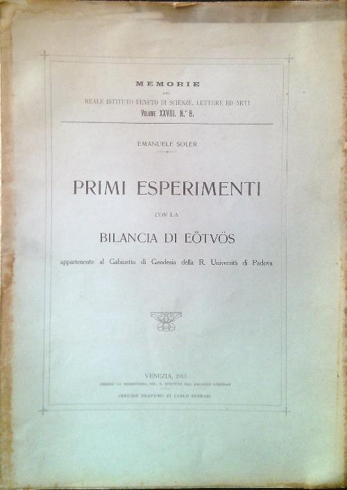 Primi esperimenti con la bilancia di Eotvos - Emanuele Soler - copertina
