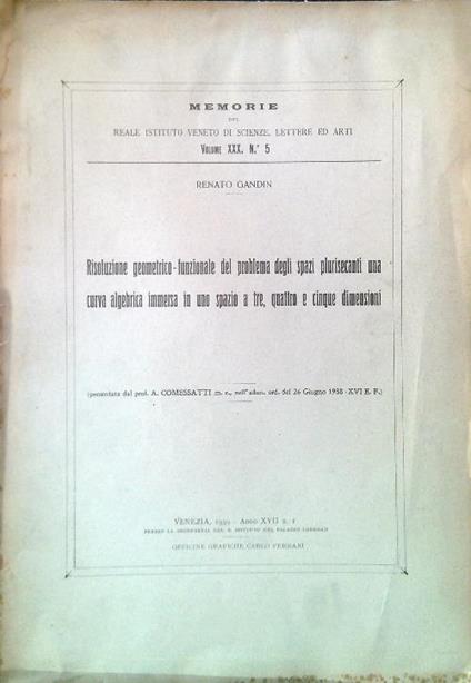 Risoluzione geometrico-funzionale del problema degli spazi plurisecanti - Renato Gandin - copertina