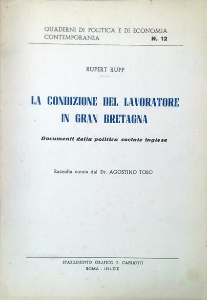 La condizione del lavoratore in Gran Bretagna - Rupert Rupp - copertina